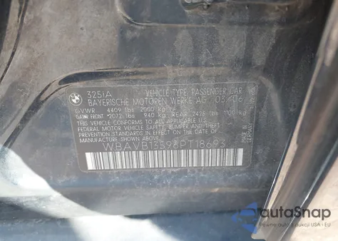 2006 BMW 325I из США, поврежденный, VIN WBAVB13596PT18693